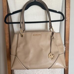 Michael Kors Taupe Leather Satchel with Gold Hardware